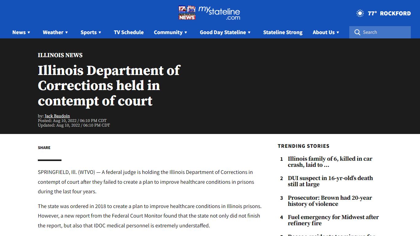 Illinois Department of Corrections held in contempt of court ...